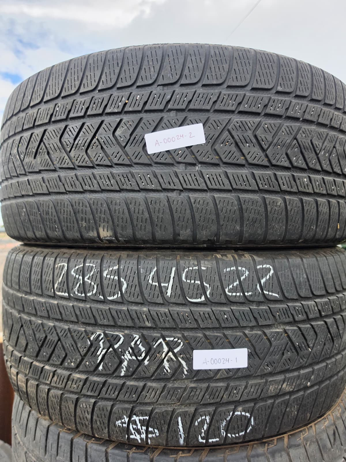 285/45R22 Pair (2 Used Tires) Pirelli Scorpion Snow Tires