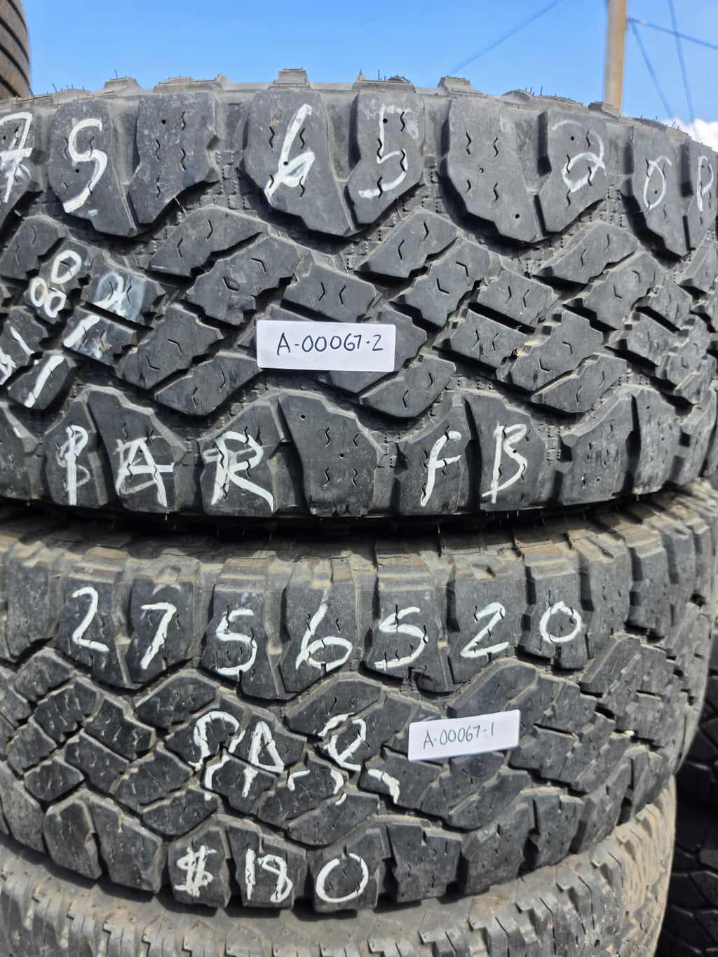 LT275/65R20 Pair (2 Used Tires) Goodyear Wrangler Duratrac