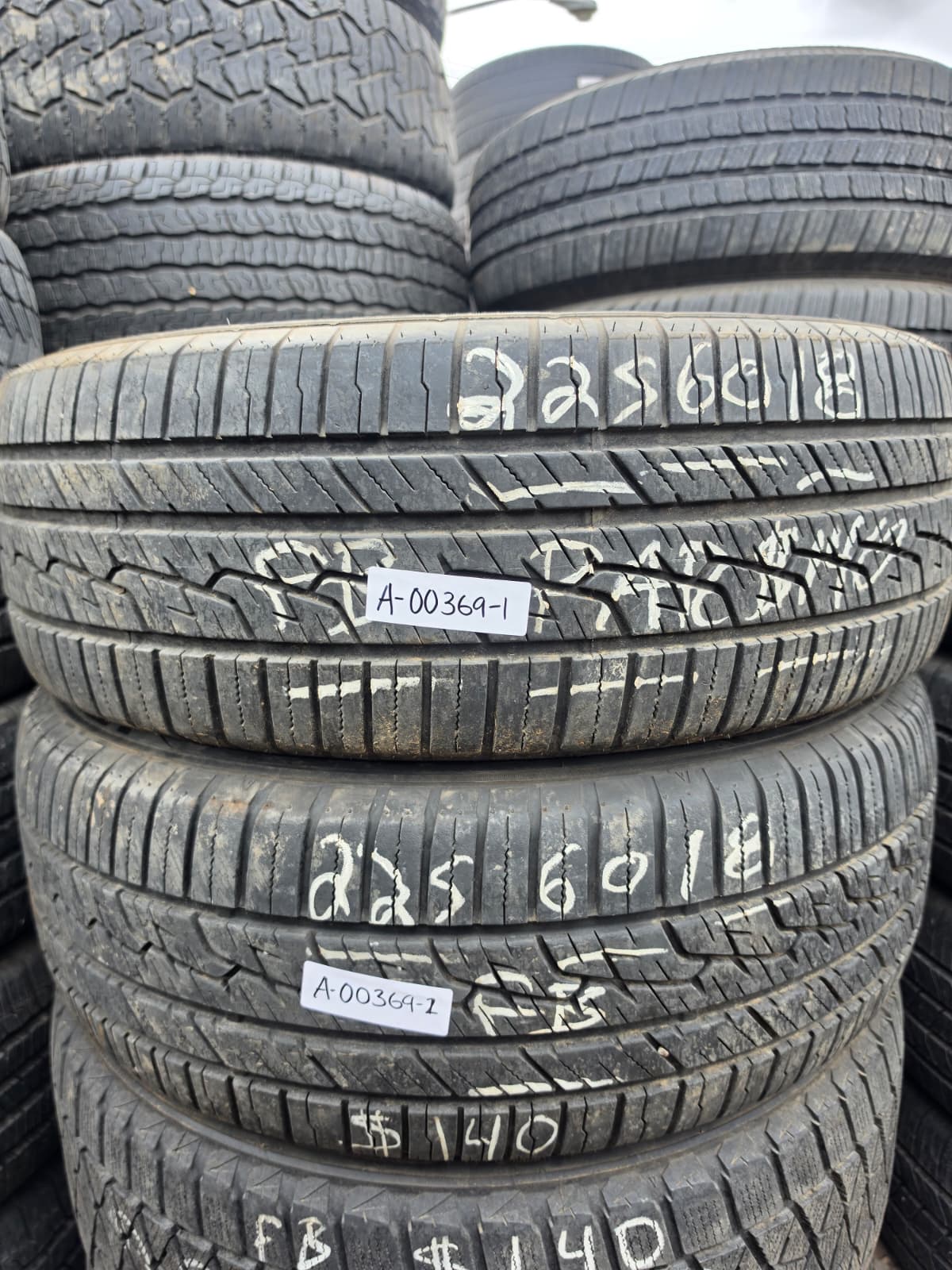 225/60R18 Pair (2 Used Tires) Sumitomo HTR A/S P03