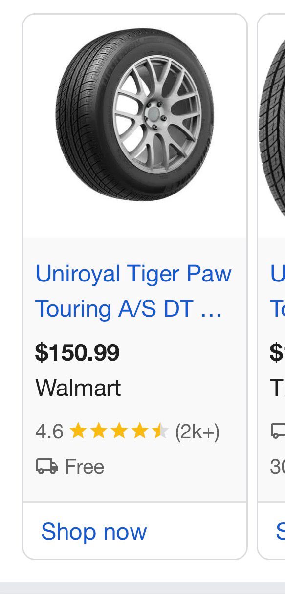 225/60R16 Pair (2 Used Tires) Tigerpaw Uniroyal