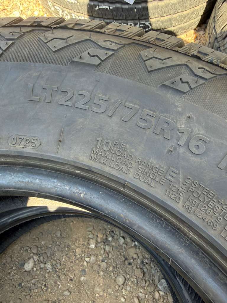 LT225/75R16 Pair (2 Used Tires) Delinte DX-10 Bandit A/T