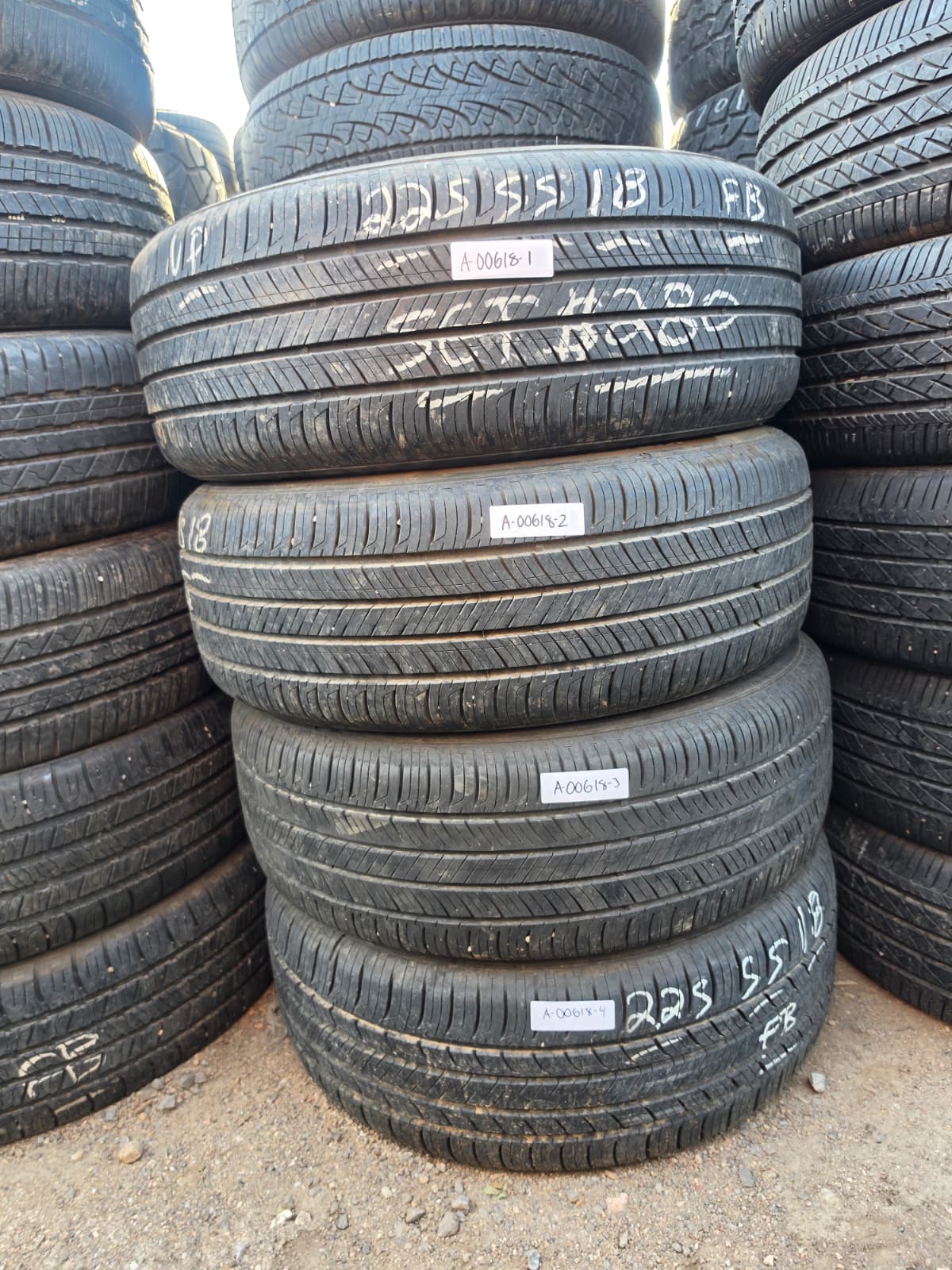225/55R18 Set (4 Used Tires)Hankook Kinergy GT