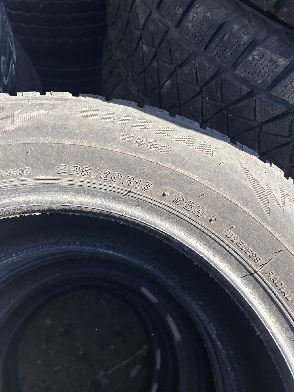 225/60R16 Pair (2 Used Tires) Bridgestone Blizzak WS90