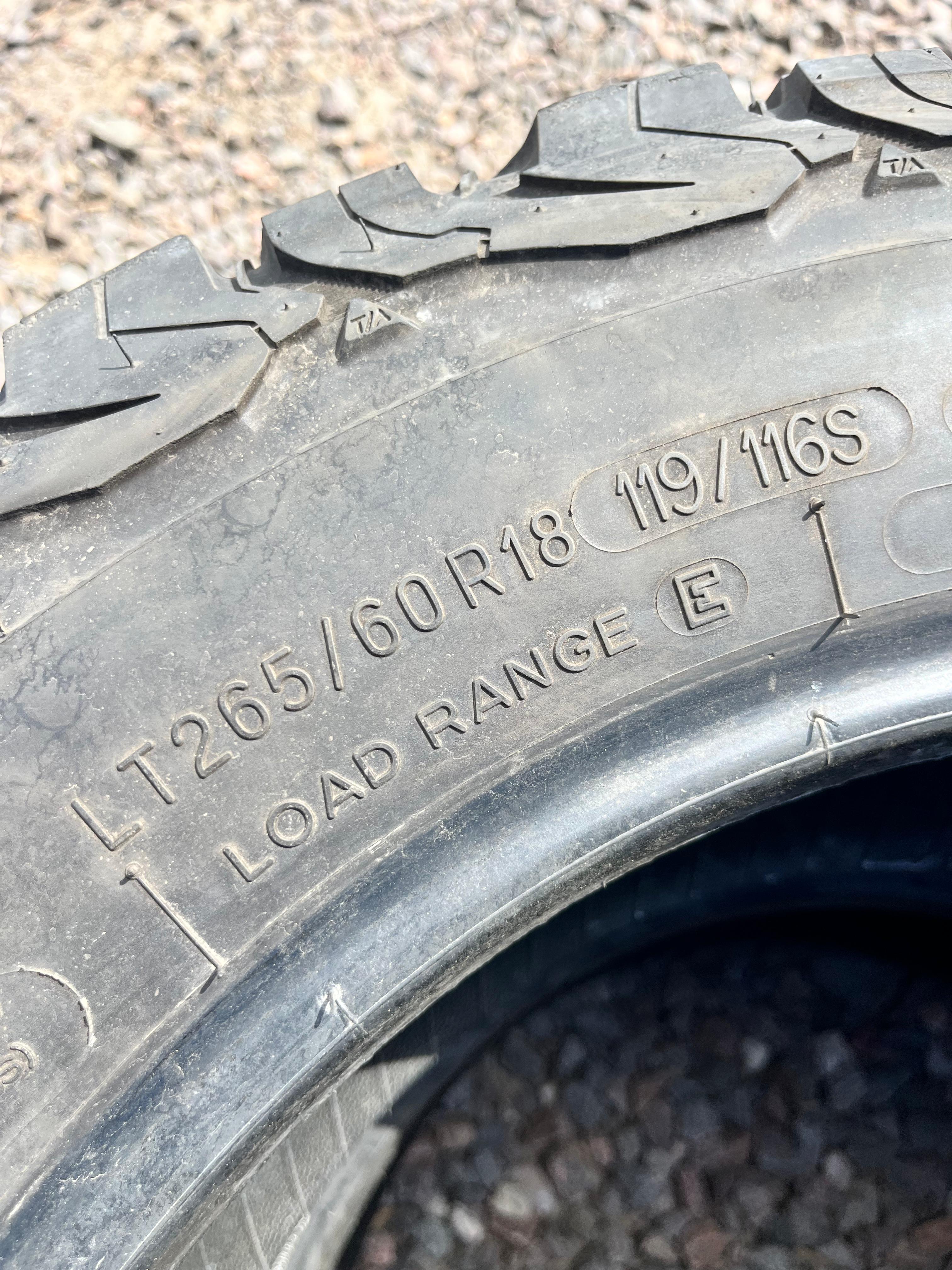 LT265/60R18 Pair (2 Used Tires) BFGoodrich Baja Champion KO2