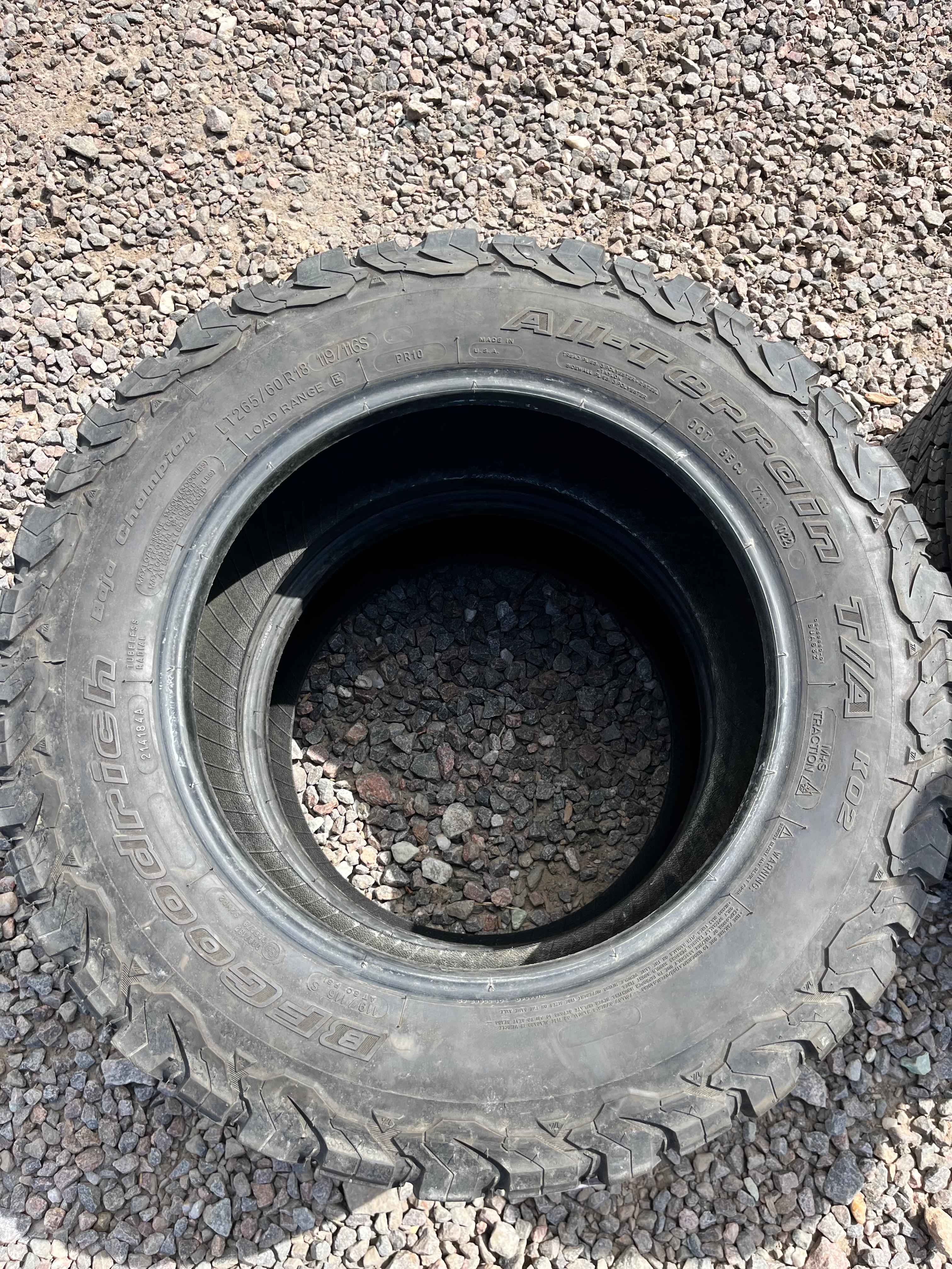 LT265/60R18 Pair (2 Used Tires) BFGoodrich Baja Champion KO2