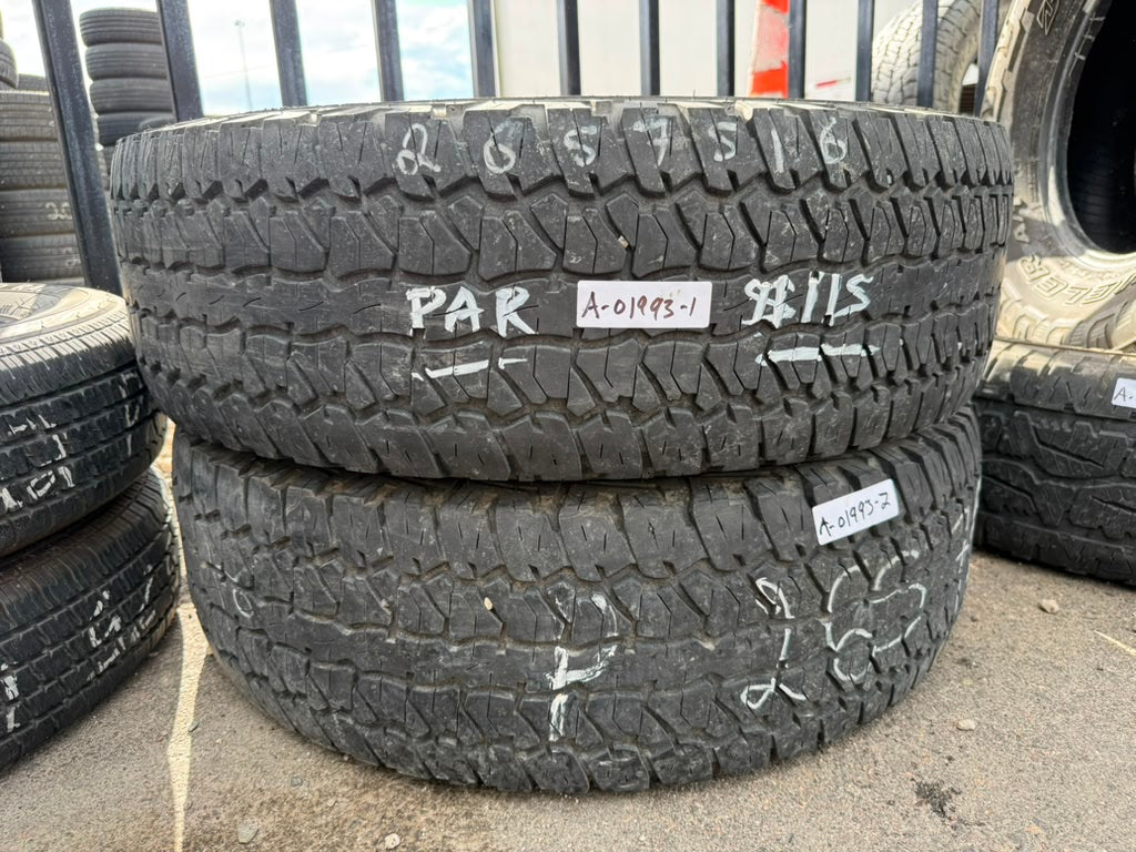 265/75R16 Pair (2 Used Tires)  Firestone Destination AT