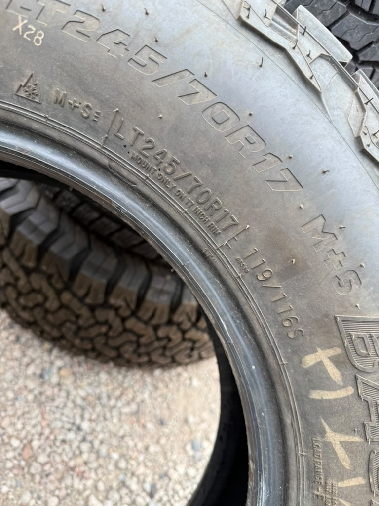 LT245/70R17 Single (1 Used Tire) Dean Tires Back Country AT2