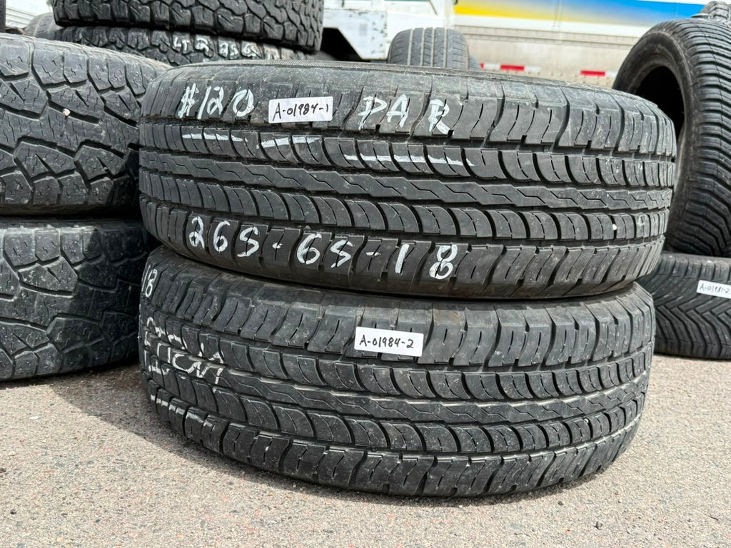 265/65R18 Pair (2 Used Tires) Fuzion