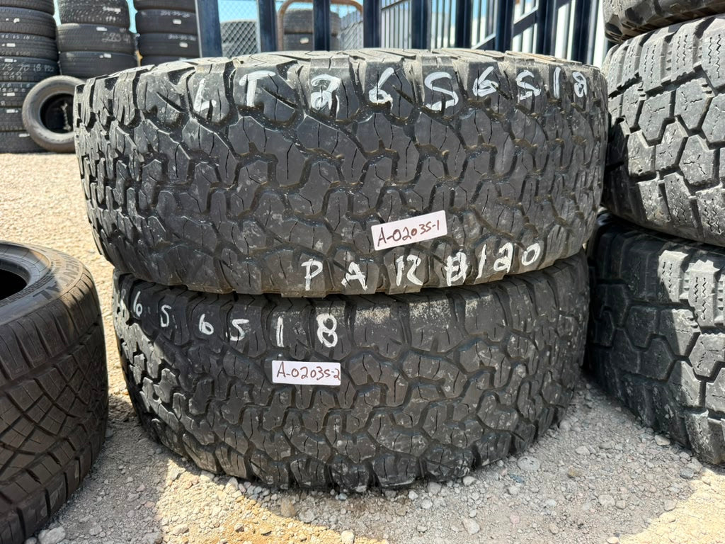 LT265/65R18 Pair (2 Used Tires) Bfgoodrich All Terrain KO2
