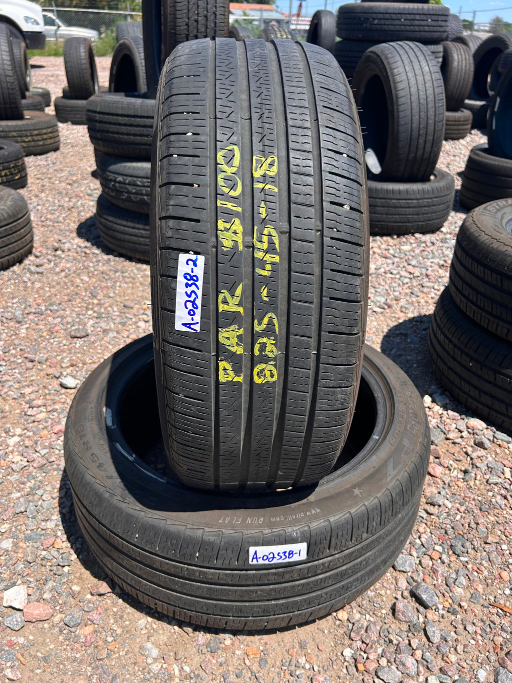 225/45R18 Pair (2 Used Tires) Pirelli Cinturato P7