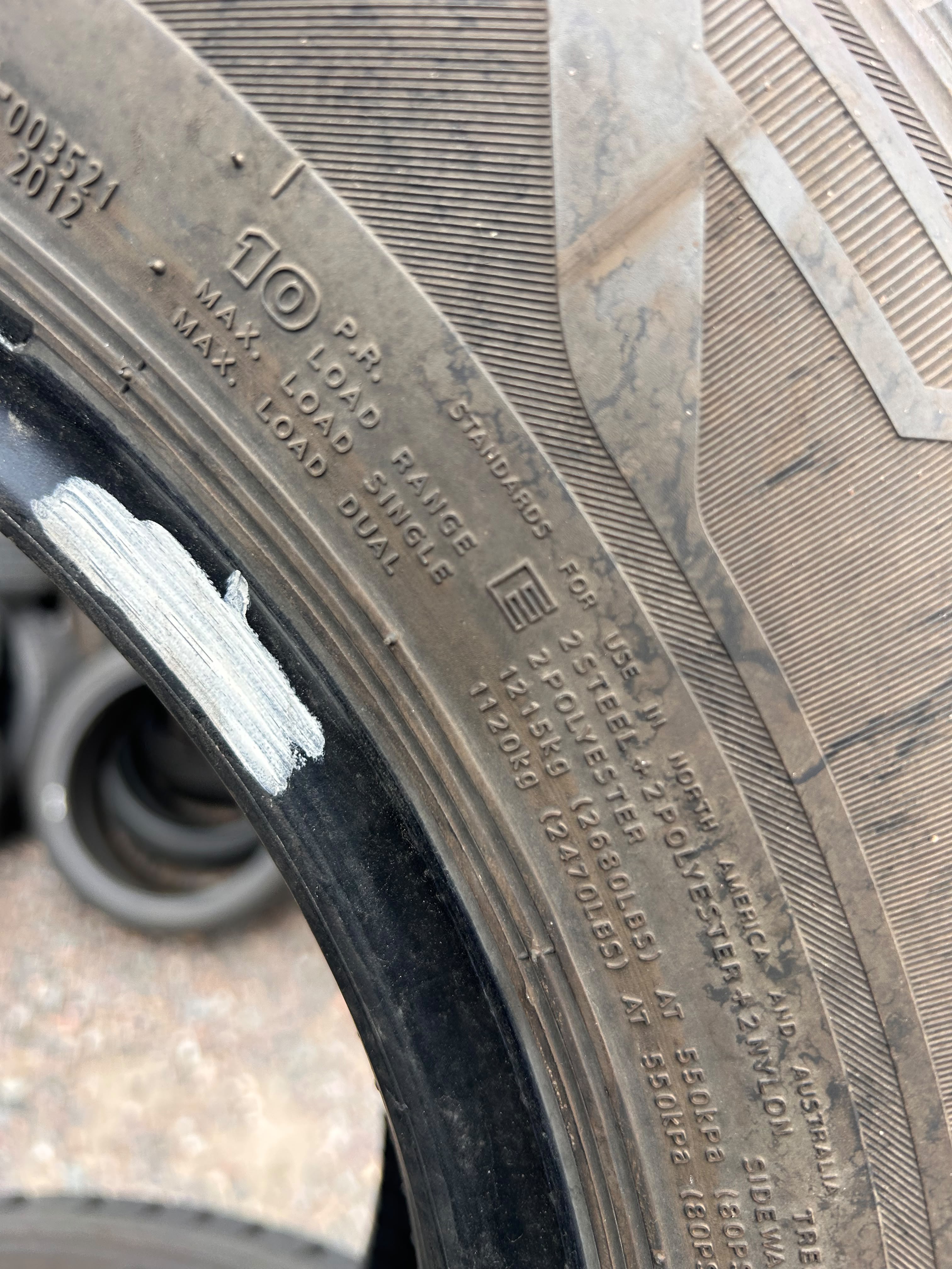 LT225/75R16 Set (6 Used Tires) Hankook Dynapro HT