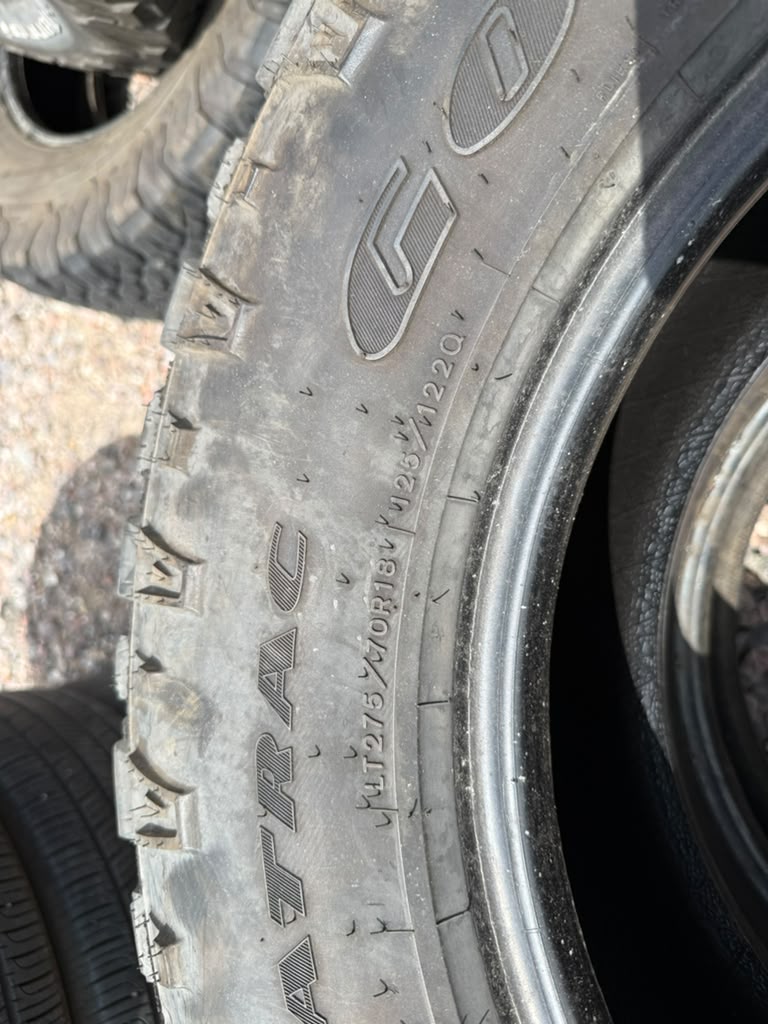 LT275/70R18 Pair (2 Used Tires) Goodyear Wrangler DuraTrac
