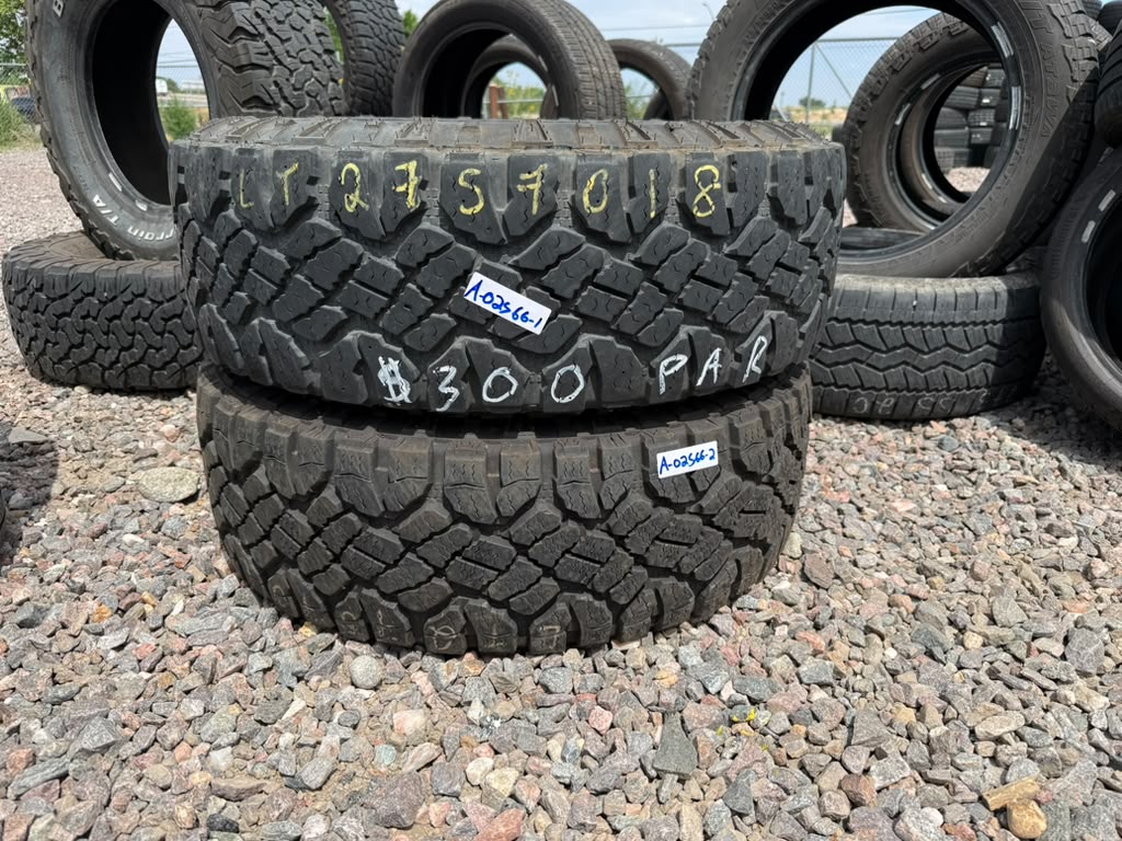 LT275/70R18 Pair (2 Used Tires) Goodyear Wrangler DuraTrac