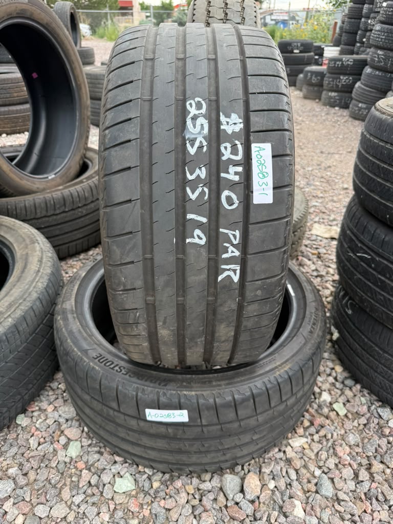 255/35R19 Pair (2 Used Tires) Bridgestone Potenza Sport
