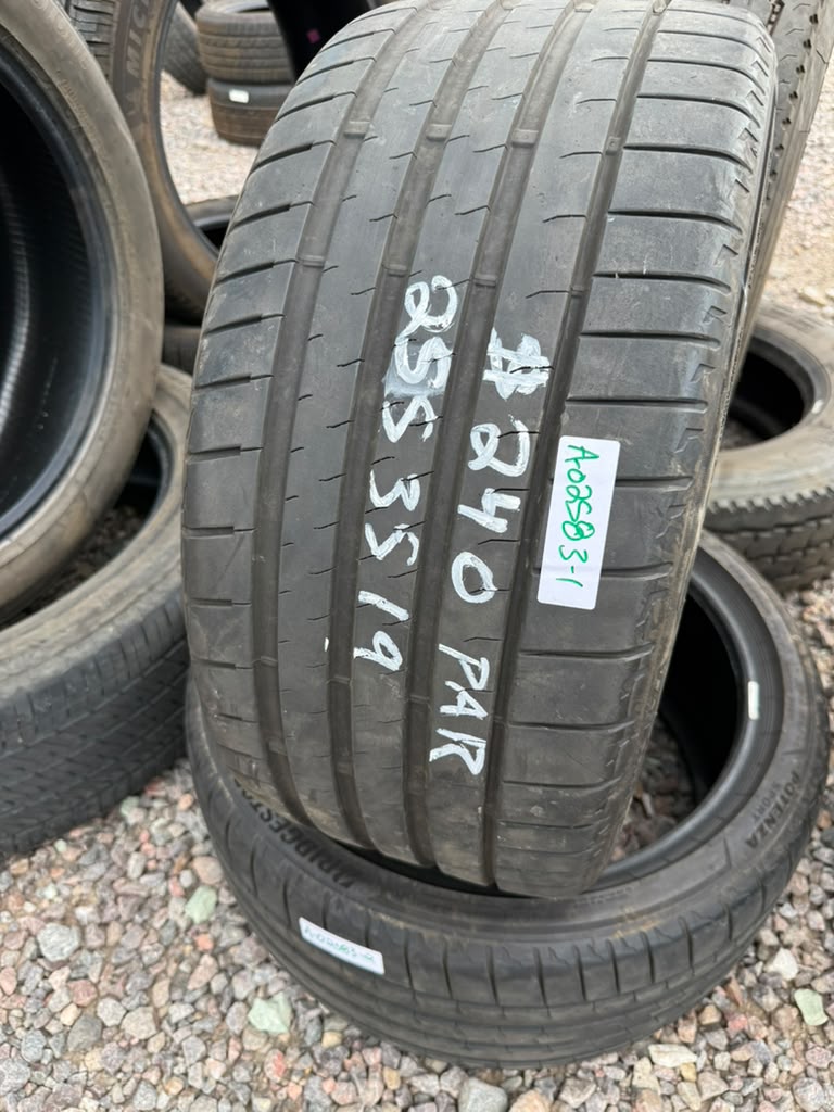 255/35R19 Pair (2 Used Tires) Bridgestone Potenza Sport