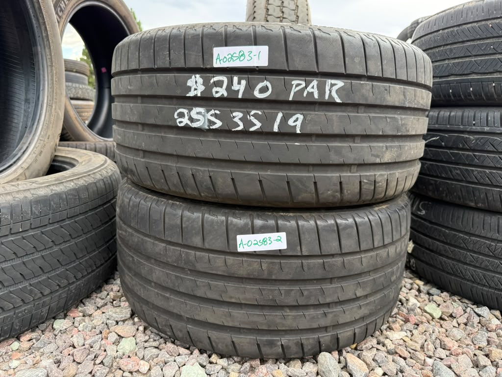 255/35R19 Pair (2 Used Tires) Bridgestone Potenza Sport
