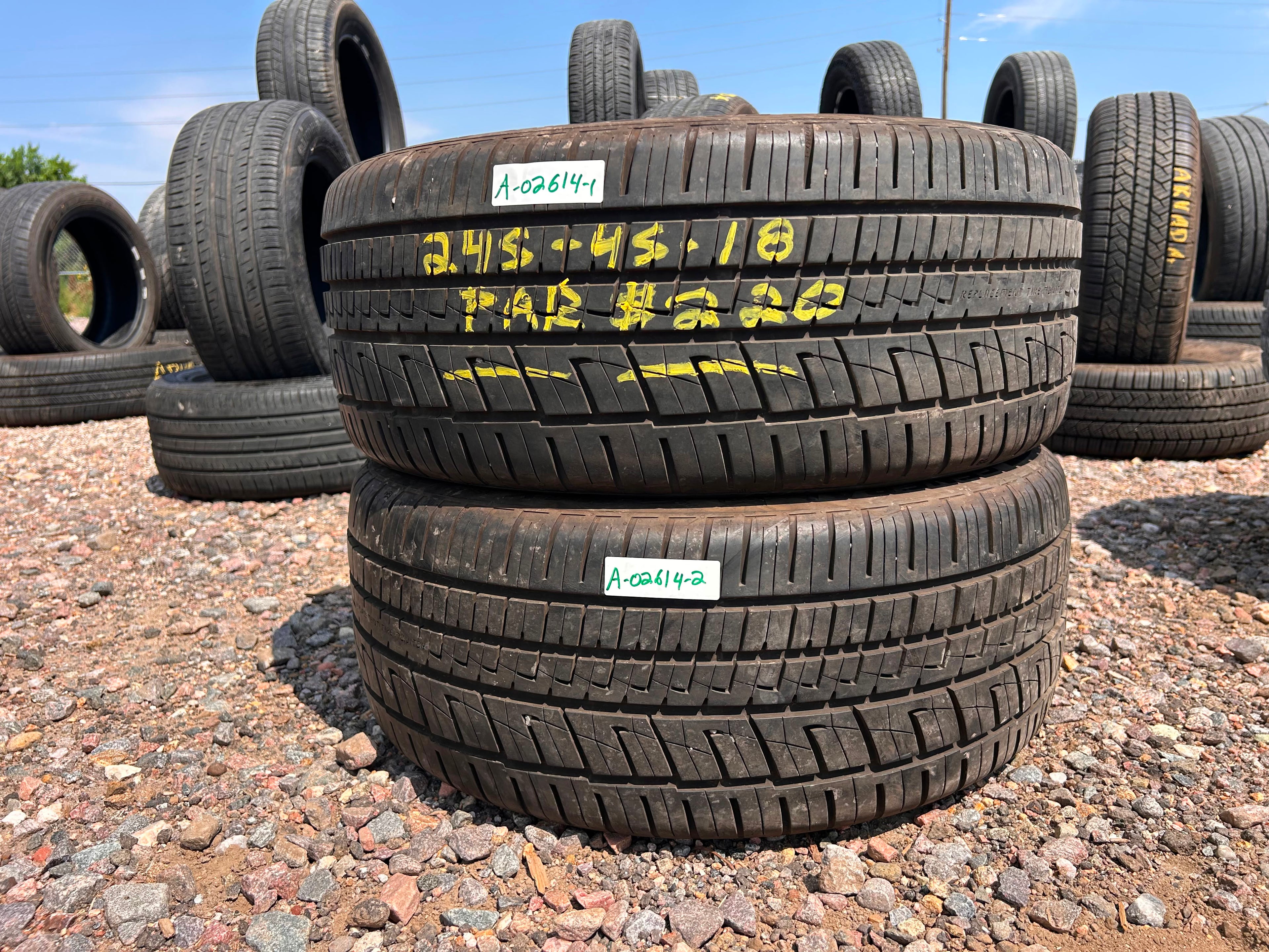 245/45R18 Pair (2 Used Tires) General G Max