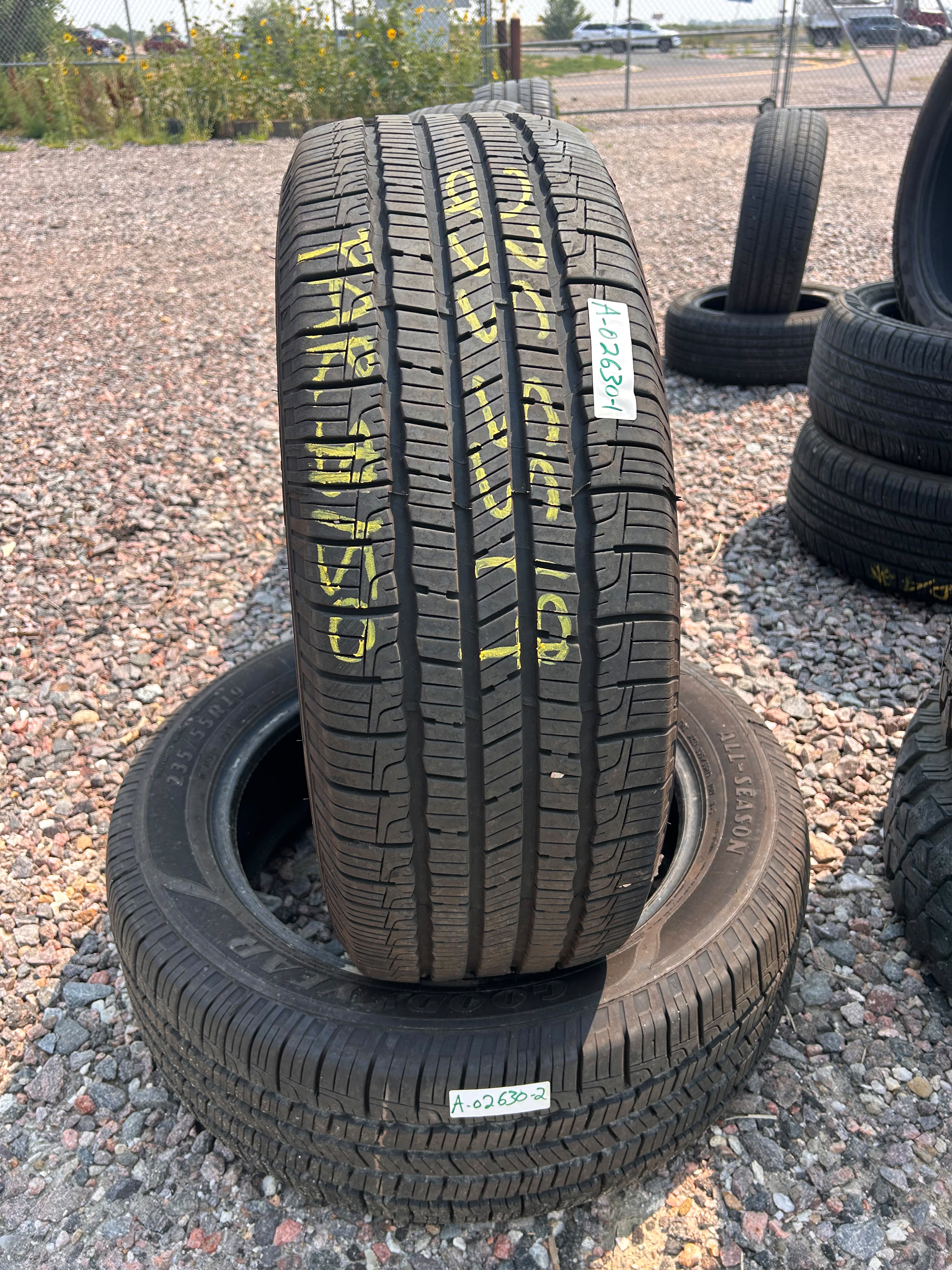 235/55R19 Pair (2 Used Tires) Goodyear Reliant